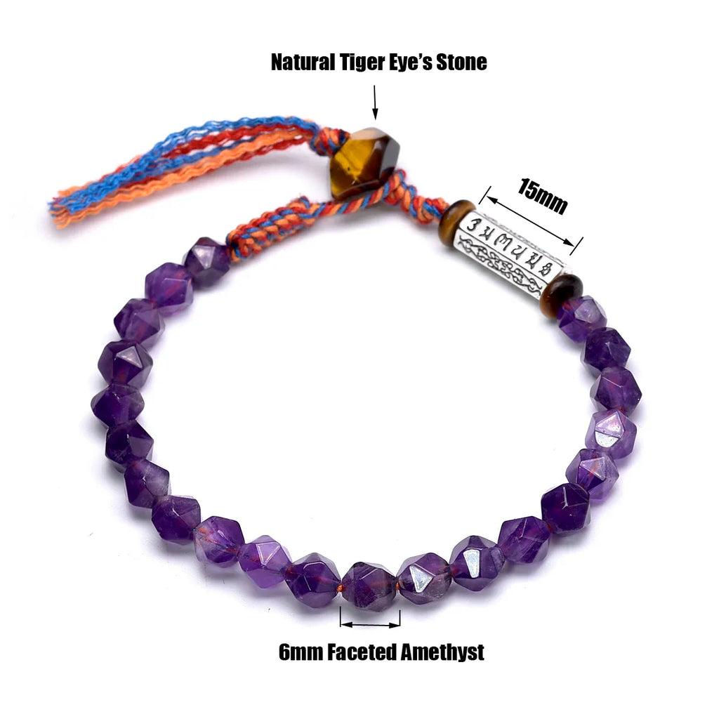Tibetan Om Bracelet Amethyst - Authentic Buddhist Mala Prayer Beads | Buddhive
