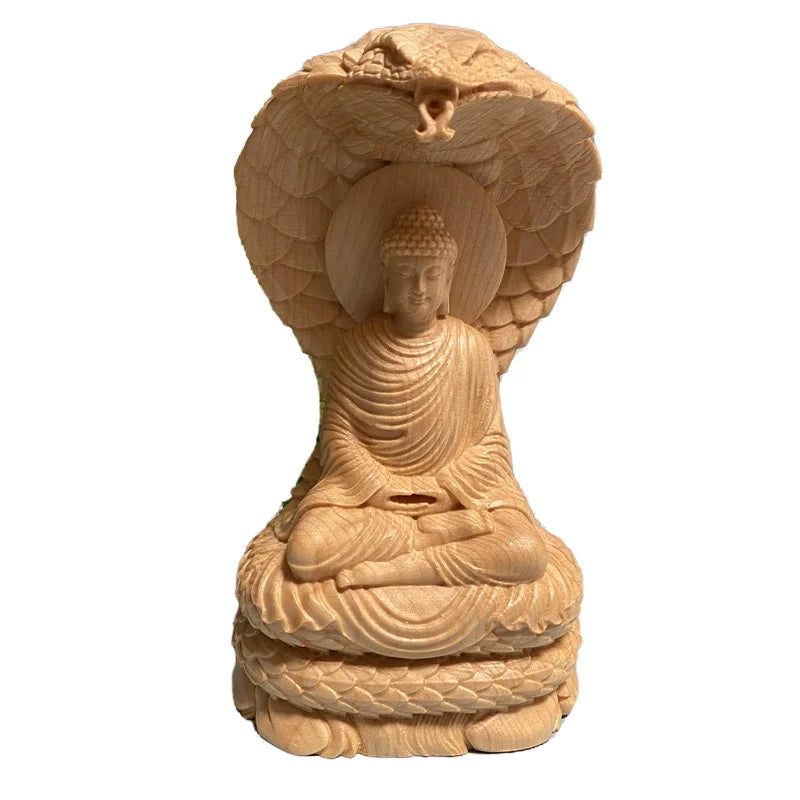 Buddha and Naga Wood Statue - Hand Carved Solid Wood 4.7" - Buddhist Decor | Buddhive