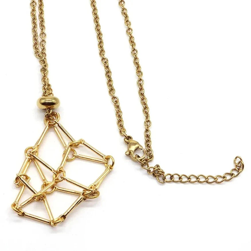 Stone Holder Necklace - Adjustable Cage Pendant for Natural Gemstones - Silver & Gold Options | Buddhive