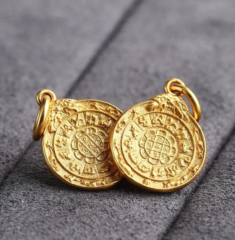 Tibetan Kalachakra Amulet Gold Plated - Buddhist Protection Pendant Sterling Silver | Buddhive