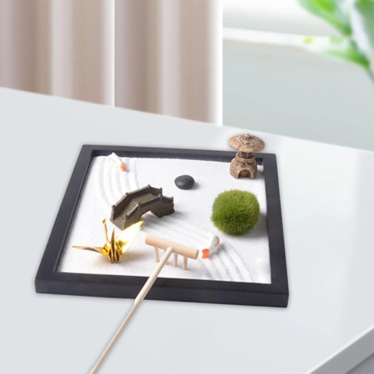 Mini Zen Garden Japanese Desktop Set - Wood Meditation Decor with Sand & Rake | Buddhive