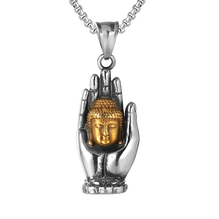 Buddha Hand Pendant Stainless Steel Necklace - Mudra Symbol - Buddhist Jewelry | Buddhive