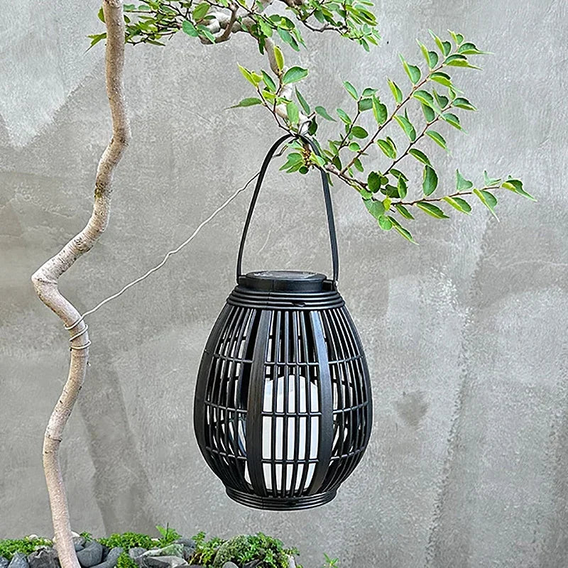Solar Rattan Lantern Outdoor - Zen Garden Decor with LED Light | Buddhive