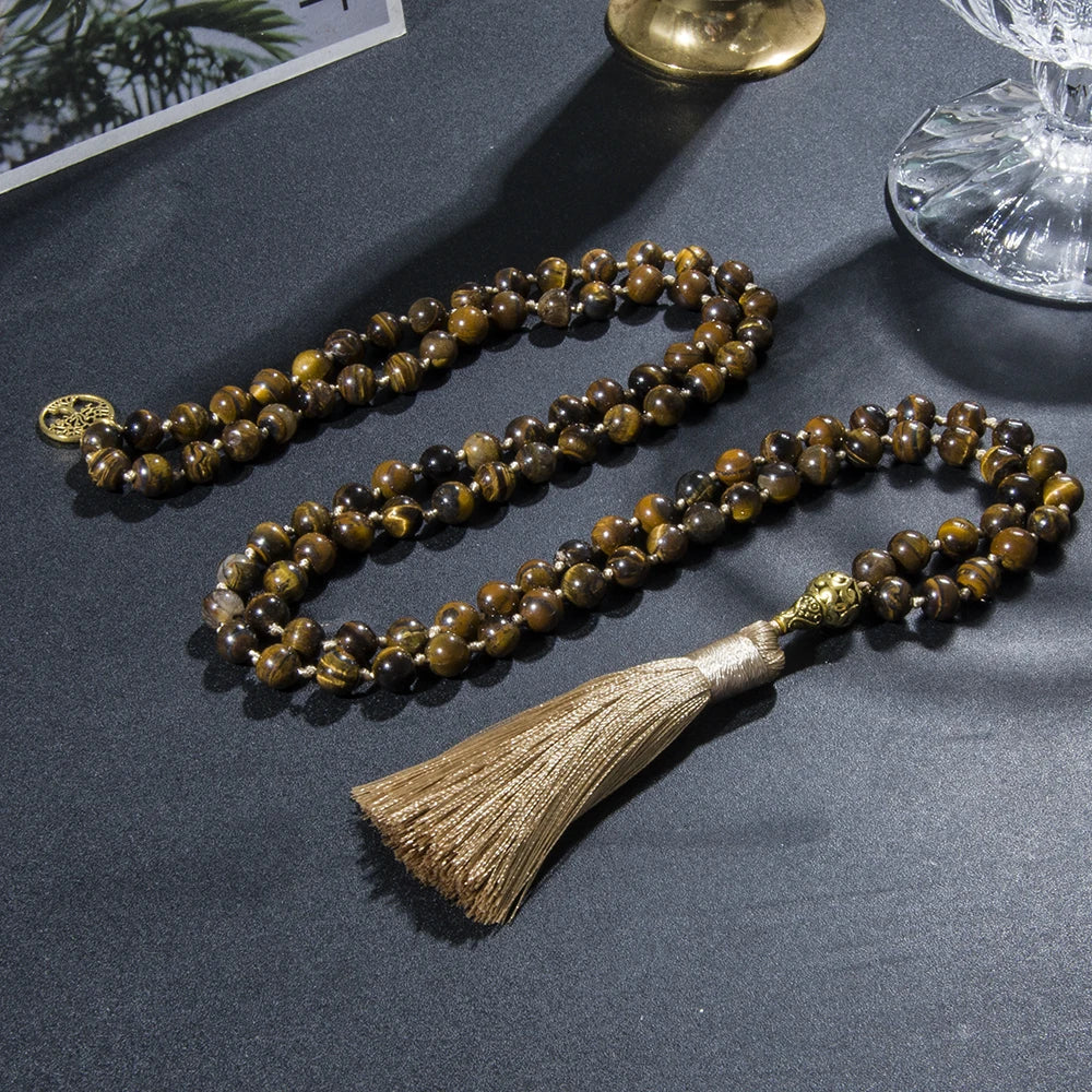Mala Beads Tiger Eye Stone - Tibetan Buddhist Prayer Necklace 108 Beads | Buddhive