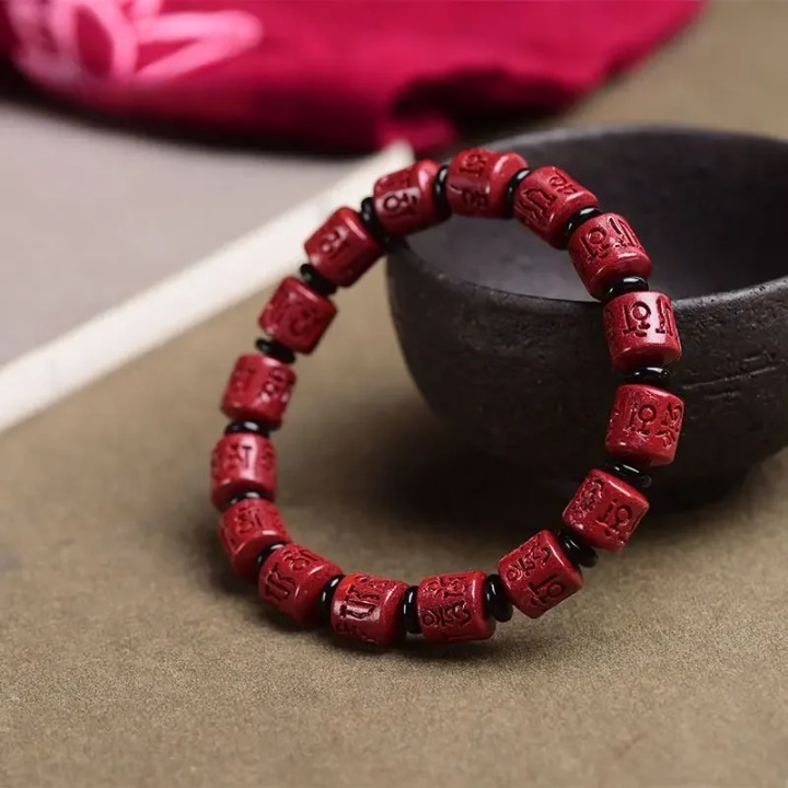 Tibetan Cinnabar Bead Bracelet - Authentic Hand-Carved Red Stone - Meditation & Protection | Buddhive