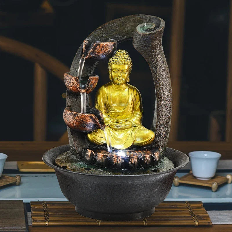 Buddha Fountain Zen Water Fountain - Resin Indoor Tabletop with Flowing Water | Buddhive
