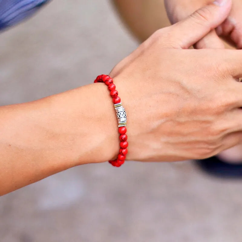 Tibetan Bracelet Red Jasper - Natural Gemstone Buddhist Mala Beads | Buddhive