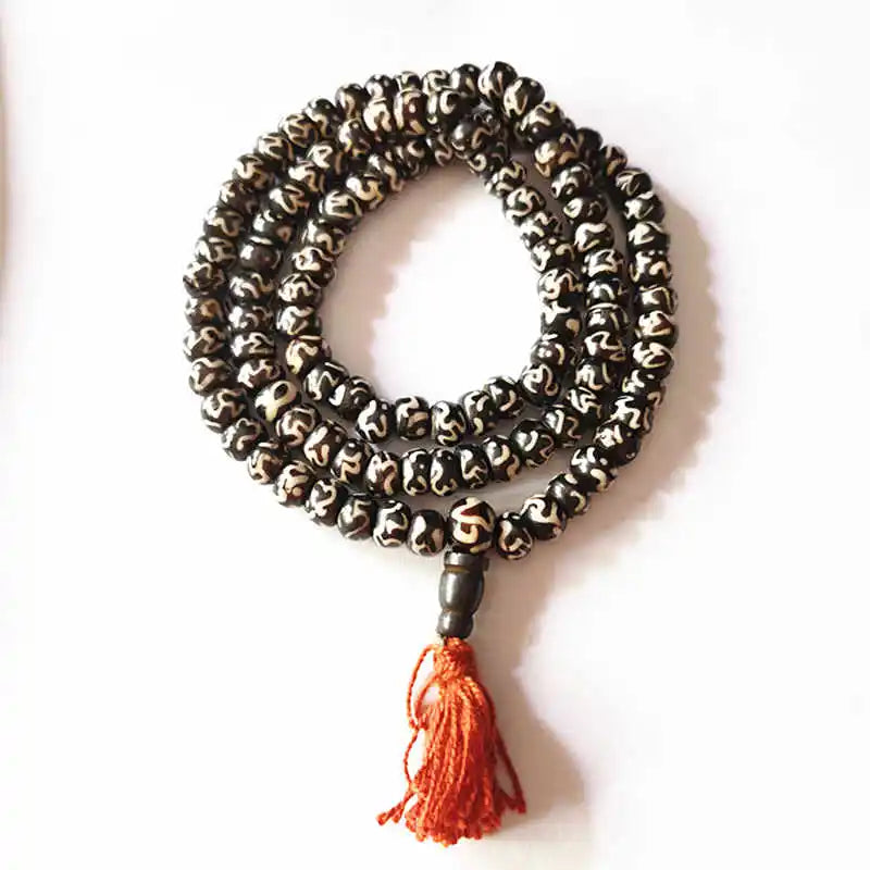 Mala Beads 108 Tibetan Yak Bone with OM Mantras - Authentic Prayer Necklace | Buddhive