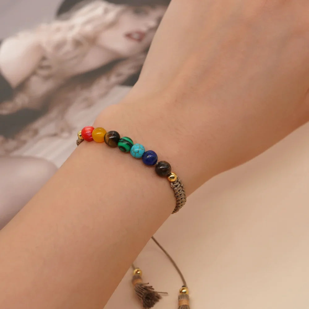 7 Chakra Bracelet Braided Rope - Buddhist Energy Balance Jewelry - Unisex | Buddhive