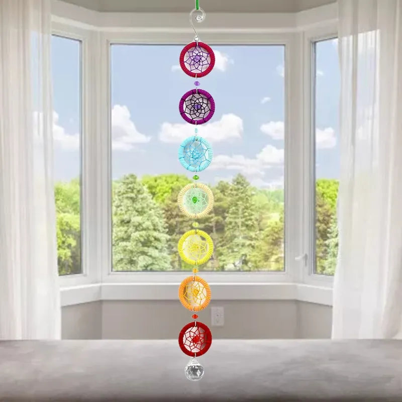 7 Chakra Dream Catcher Multicolor Wall Hanging - Meditation Room Decor & Energy Balancing | Buddhive