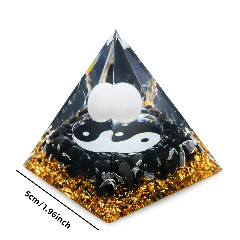 Orgonite Pyramid Yin Yang with White Sphere - Energy Harmonizer Feng Shui Decor | Buddhive