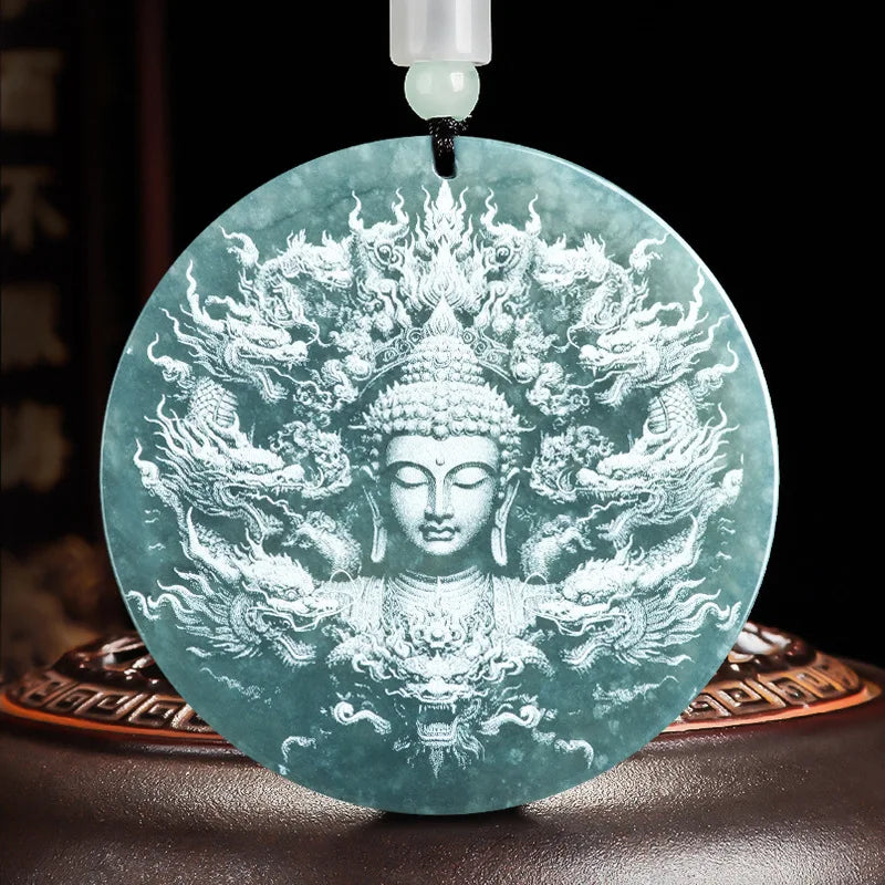 Buddhist Amulet Blue Buddha Burma Jade Pendant - Handcrafted Protection Charm | Buddhive