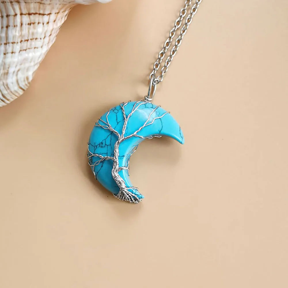 Tree of Life Necklace Crescent Moon Stone Pendant - Buddhist Jewelry | Buddhive