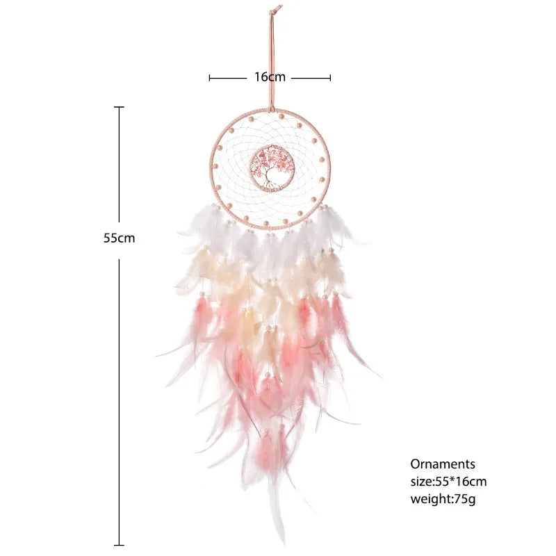 White and Pink Dream Catcher - Handwoven Textile Boho Wall Decor for Bedroom | Buddhive