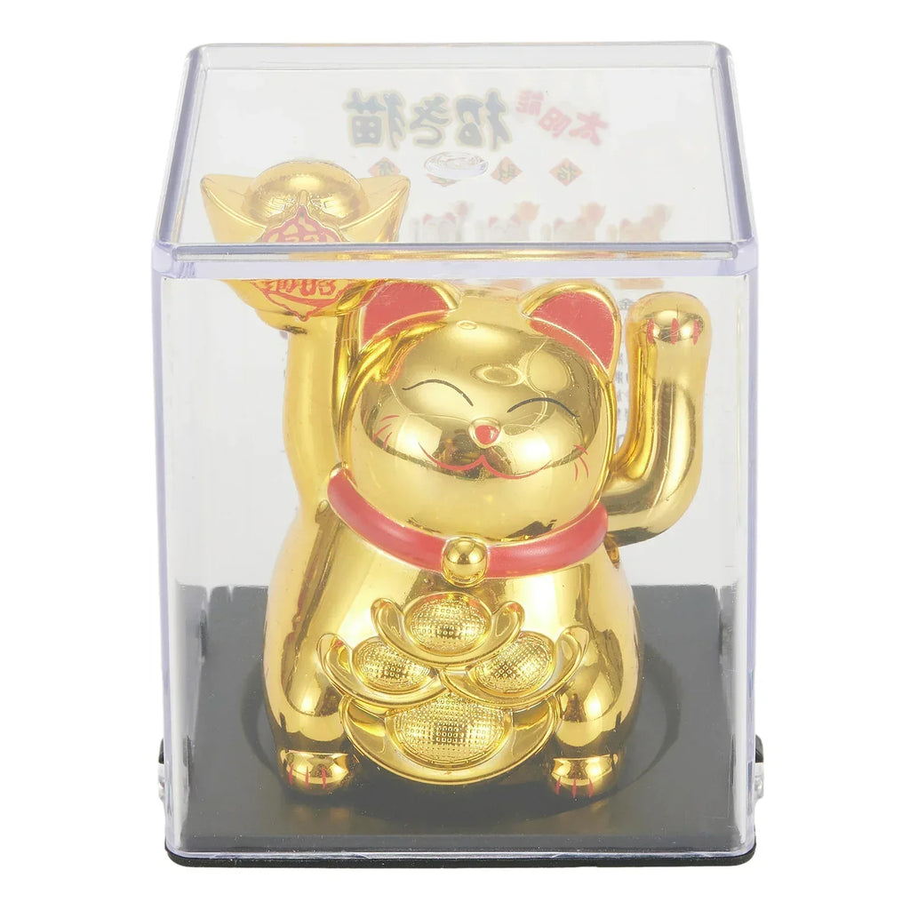 Maneki Neko Golden Lucky Cat Solar Powered Waving Figurine - Feng Shui Fortune & Wealth | Buddhive