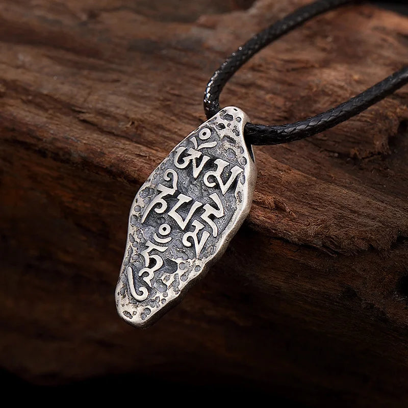 Tibetan Mantra Amulet Necklace - Stainless Steel Ancestral Pendant - Buddhist Protection Jewelry | Buddhive