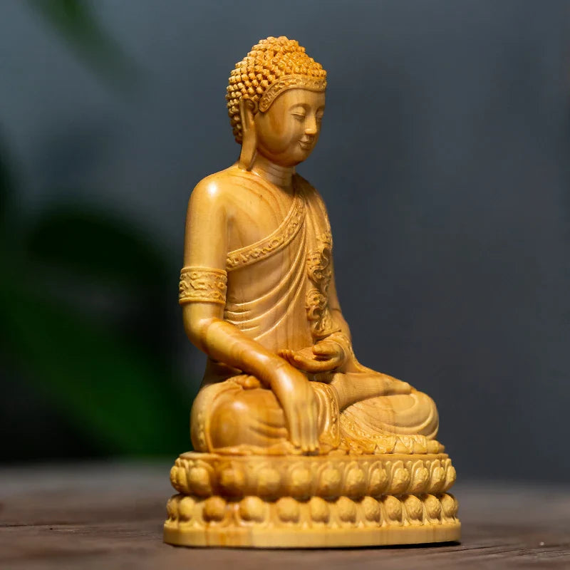 Buddha Statue Hand Carved Cypress Wood - Small Buddhist Figurine for Altar & Home Decor | Buddhive
