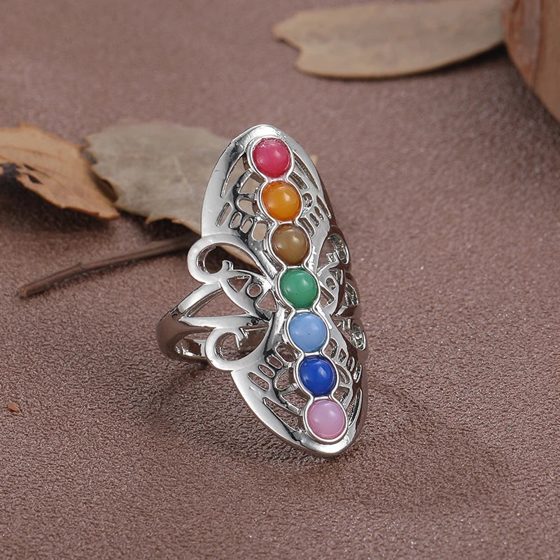 7 Chakra Ring Adjustable Zinc Alloy - Energy Balance & Spiritual Healing Jewelry | Buddhive