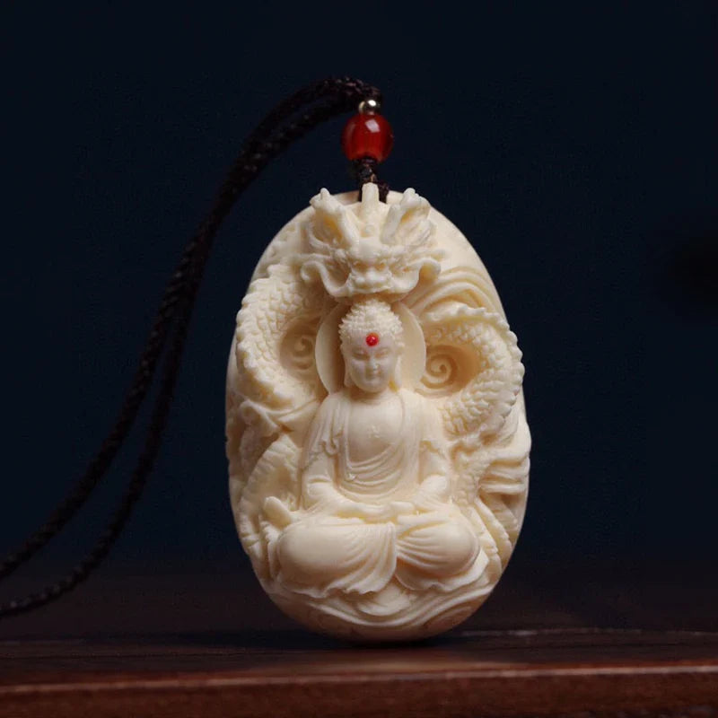 White Dragon Buddha Pendant Necklace - Resin Buddhist Amulet for Protection | Buddhive