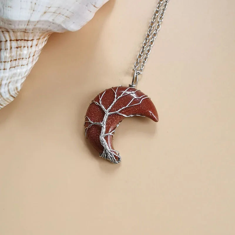 Tree of Life Necklace Crescent Moon Stone Pendant - Buddhist Jewelry | Buddhive