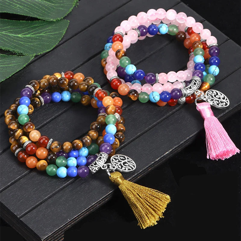 7 Chakra Mala Bracelet - Tibetan Prayer Beads with Semi-Precious Stones | Buddhive