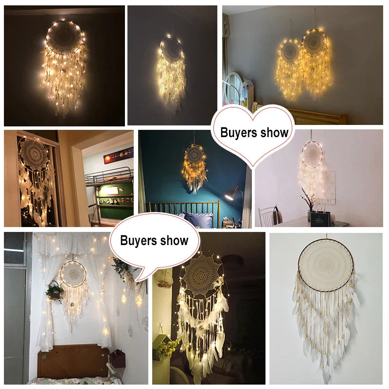 LED Dream Catcher with Lights - Handcrafted Boho Wall Decor - Bedroom & Meditation Space | Buddhive