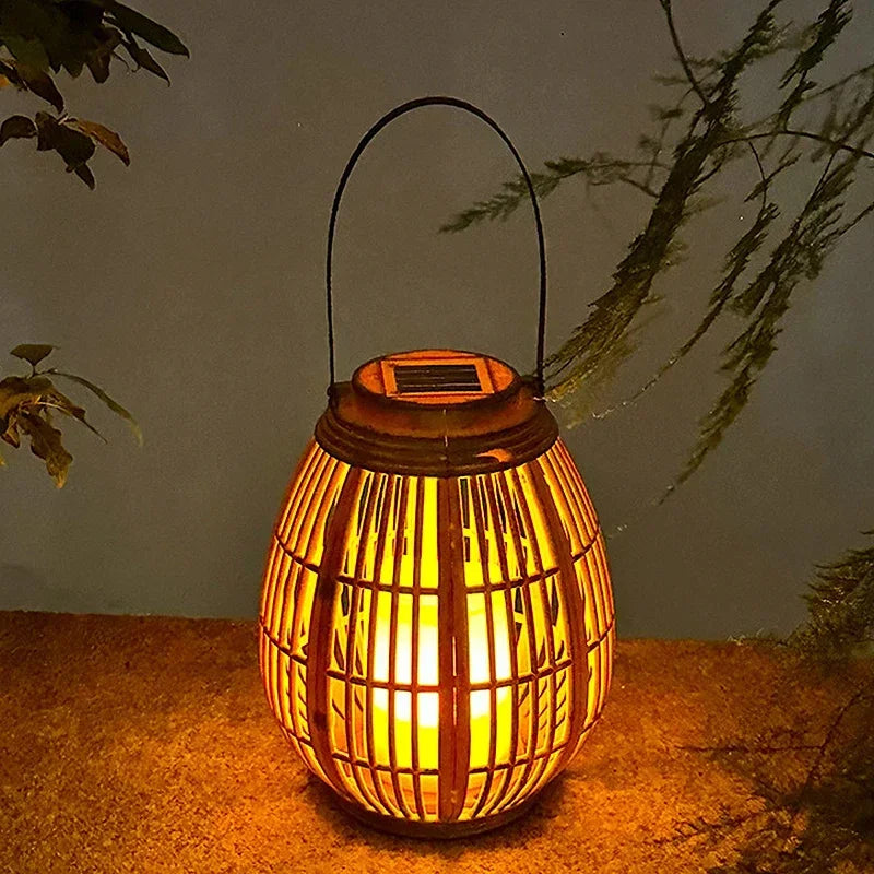 Solar Rattan Lantern Outdoor - Zen Garden Decor with LED Light | Buddhive