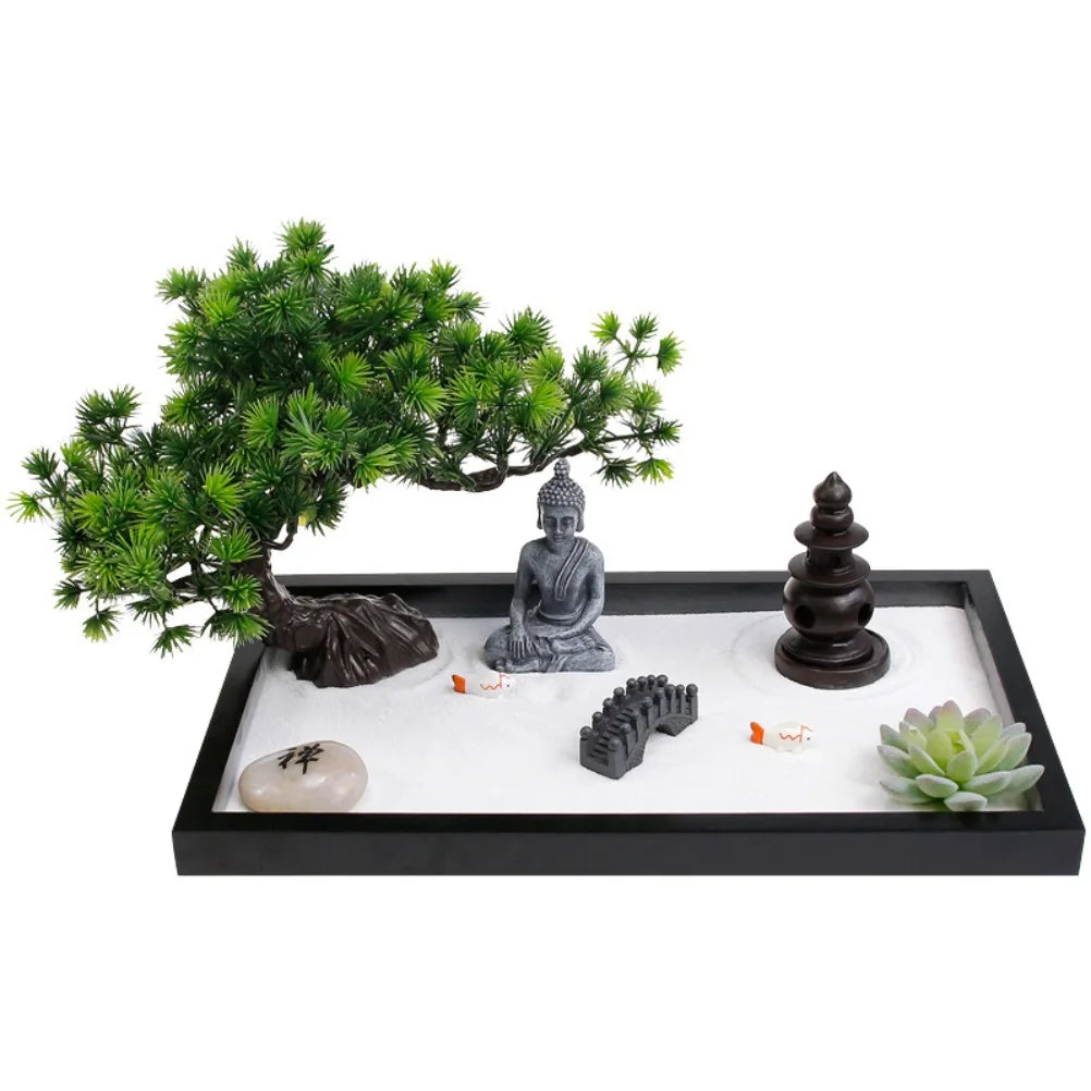 Mini Zen Garden with Buddha Statue - Desktop Meditation Decor 32x20cm Resin | Buddhive