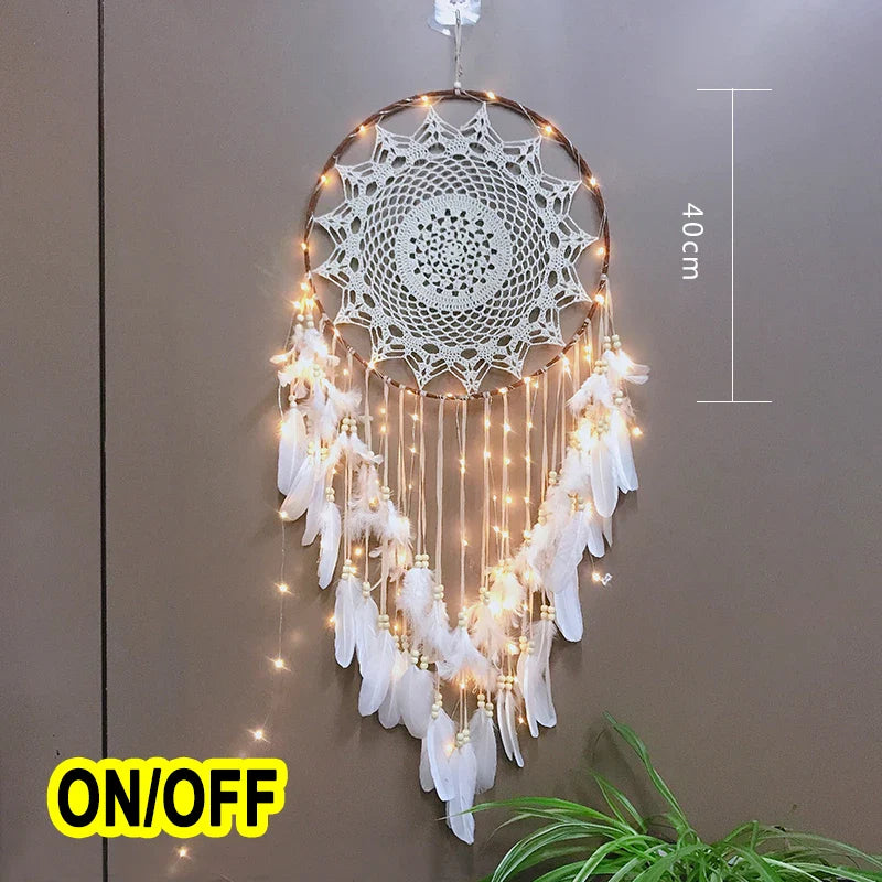 LED Dream Catcher with Lights - Handcrafted Boho Wall Decor - Bedroom & Meditation Space | Buddhive