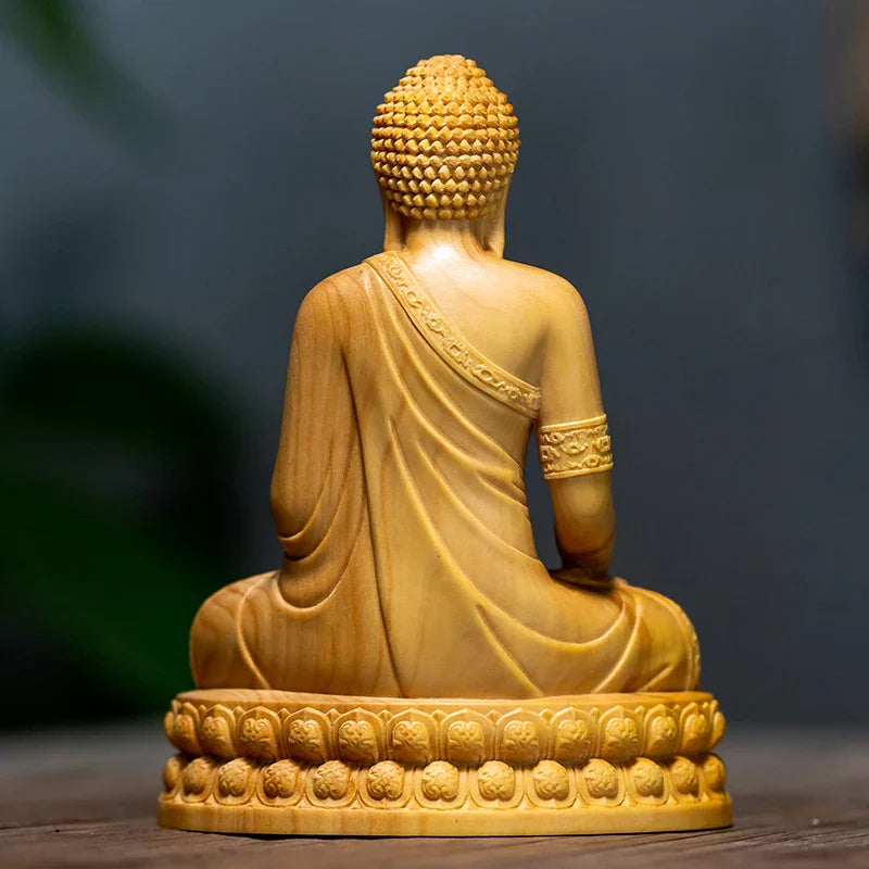 Buddha Statue Hand Carved Cypress Wood - Small Buddhist Figurine for Altar & Home Decor | Buddhive