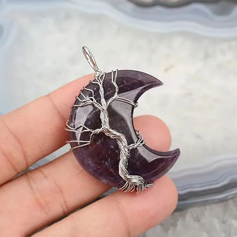 Tree of Life Necklace Crescent Moon Stone Pendant - Buddhist Jewelry | Buddhive