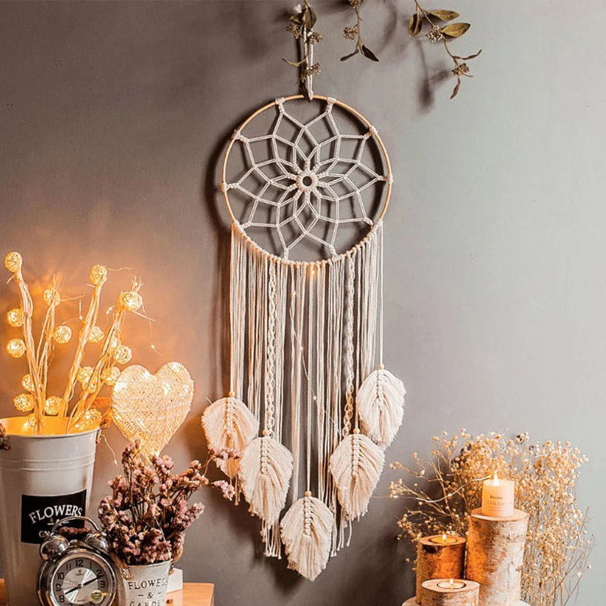 Macrame Dreamcatcher Lotus Wall Hanging - Handwoven Bohemian Buddhist Decor | Buddhive