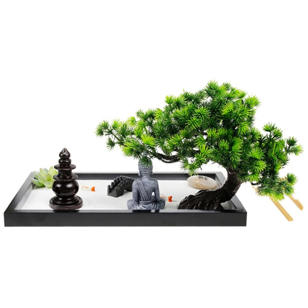 Mini Zen Garden with Buddha Statue - Desktop Meditation Decor 32x20cm Resin | Buddhive