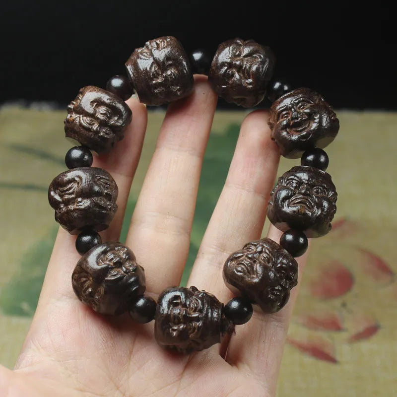 Buddha Head Wooden Bracelet - Handcrafted Beaded Design - Buddhist Prayer Jewelry | Buddhive