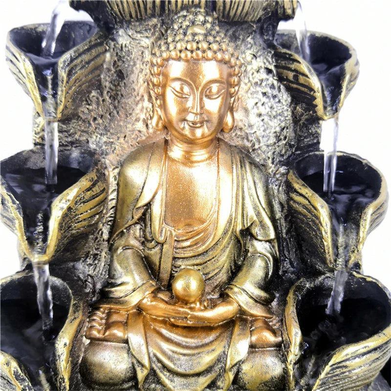 Buddha Fountain Indoor Zen Harmony Resin Tabletop Water Feature with LED | Buddhive