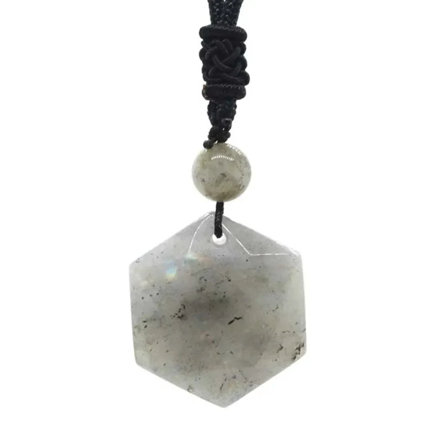 Black Agate Necklace Hexagonal Natural Stone Buddhist Pendant | Buddhive