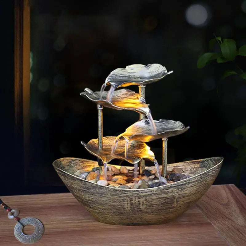 Zen Fountain Indoor Waterfall 4 Tier Metal Cascade - Meditation & Home Decor | Buddhive
