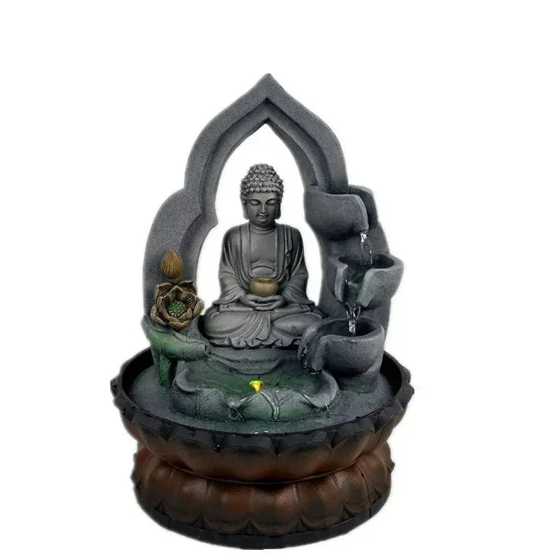 Buddha Fountain Indoor Zen Temple Design - Resin Tabletop Water Fountain with LED | Buddhive
