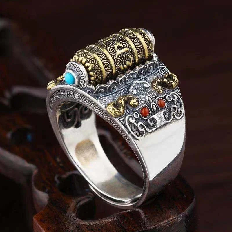 Tibetan Ring Copper Geometric Design Vintage Buddhist Jewelry | Buddhive