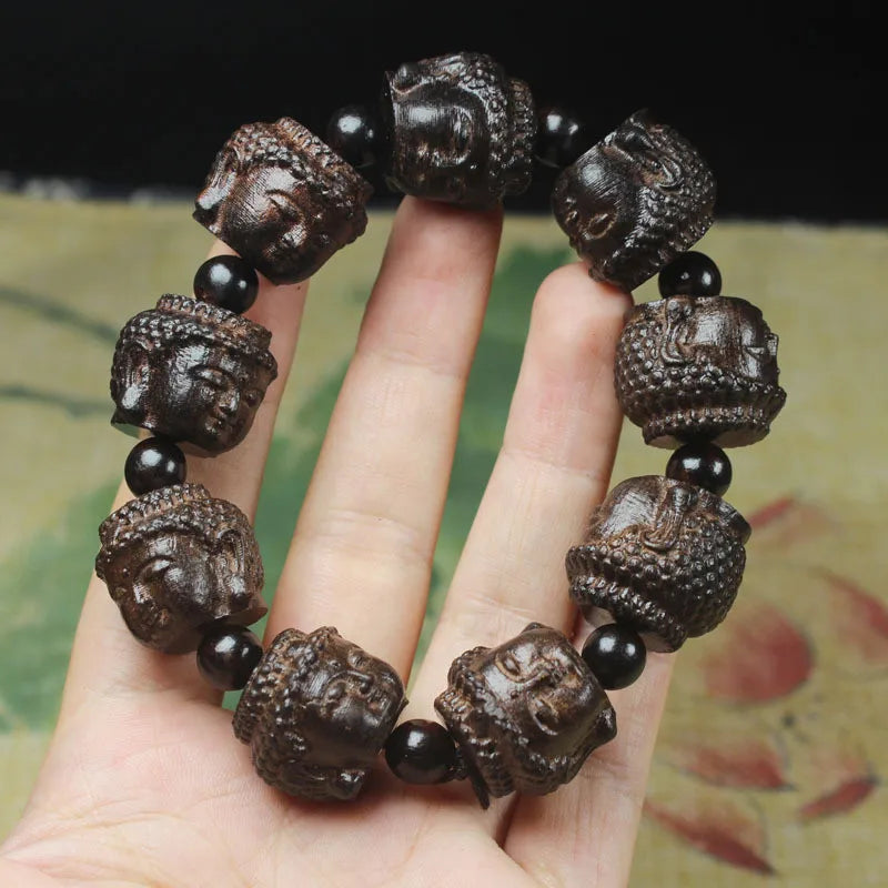 Buddha Head Wooden Bracelet - Handcrafted Beaded Design - Buddhist Prayer Jewelry | Buddhive