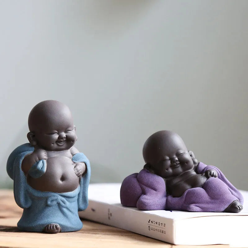 Laughing Buddha Statue Baby Monk Figurine - Ceramic Miniature Zen Decor 3.5 inch | Buddhive