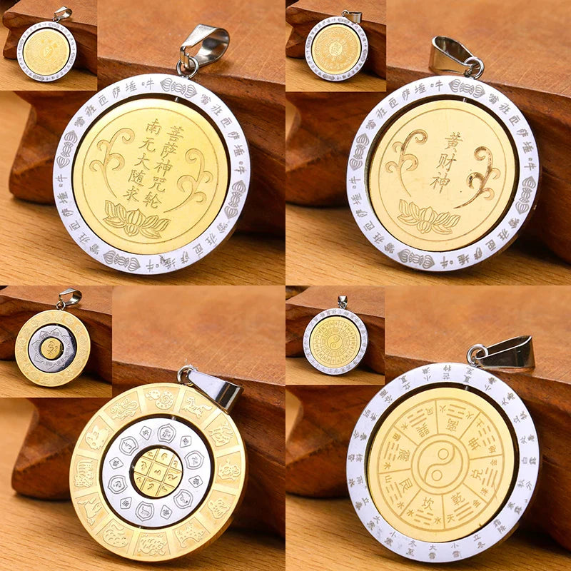 Buddhist Om Amulet Pendant - Round Gold Metal Tibetan Symbol Necklace | Buddhive