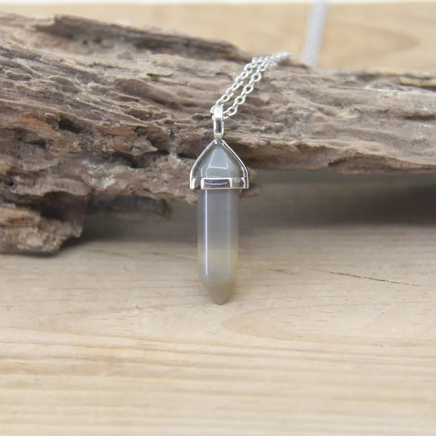 Hexagonal Stone Necklace - Natural Gemstone Pendant - Tiger's Eye & Obsidian | Buddhive