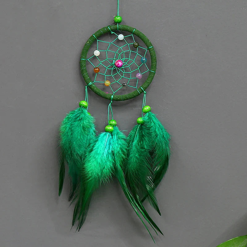 Green Feather Dream Catcher Bohemian Wall Decor - Vintage Textile Art for Bedroom | Buddhive