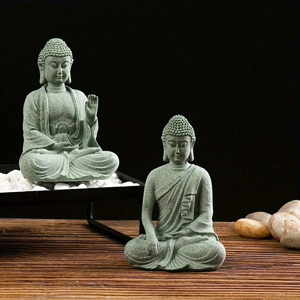 Green Sandstone Buddha Statue - Hand-Carved Meditation Figurine for Home & Altar | Buddhive