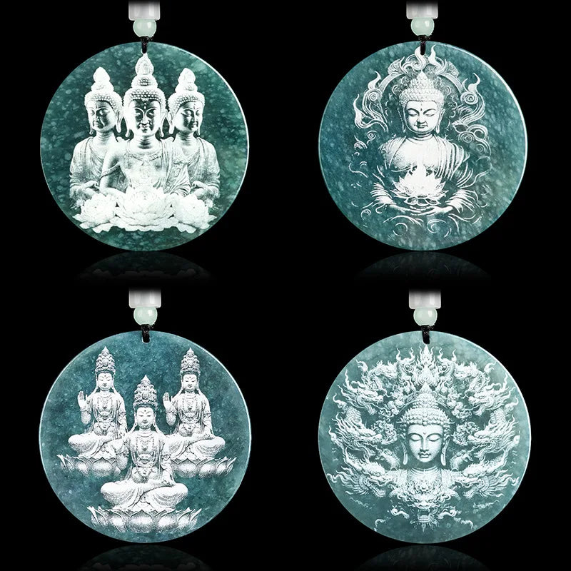 Buddhist Amulet Blue Buddha Burma Jade Pendant - Handcrafted Protection Charm | Buddhive