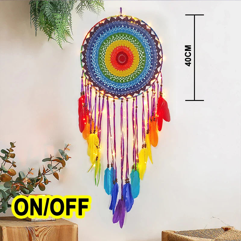 LED Dream Catcher with Lights - Handcrafted Boho Wall Decor - Bedroom & Meditation Space | Buddhive