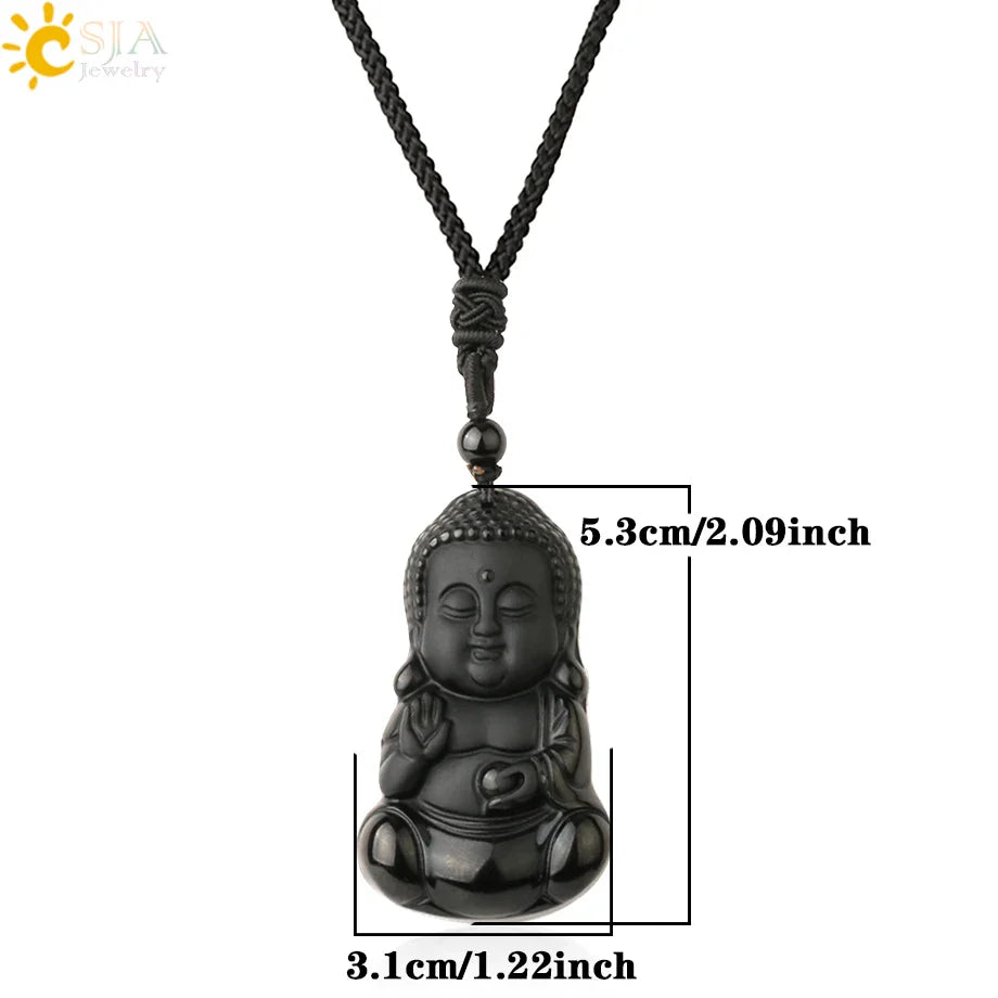 Obsidian Buddha Pendant Necklace - Copper & Black Stone - Protection Amulet | Buddhive