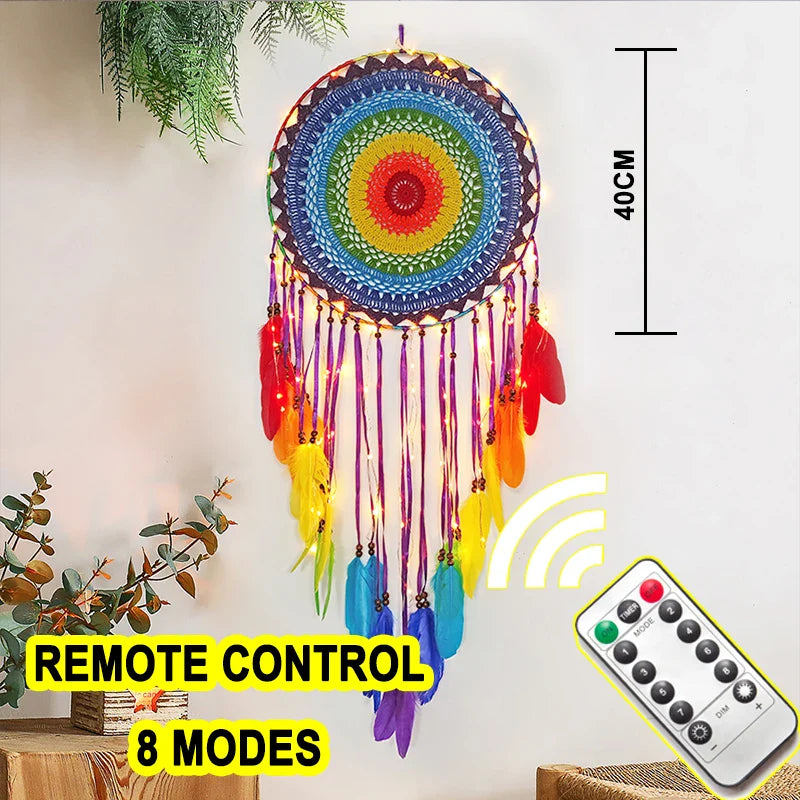 LED Dream Catcher with Lights - Handcrafted Boho Wall Decor - Bedroom & Meditation Space | Buddhive