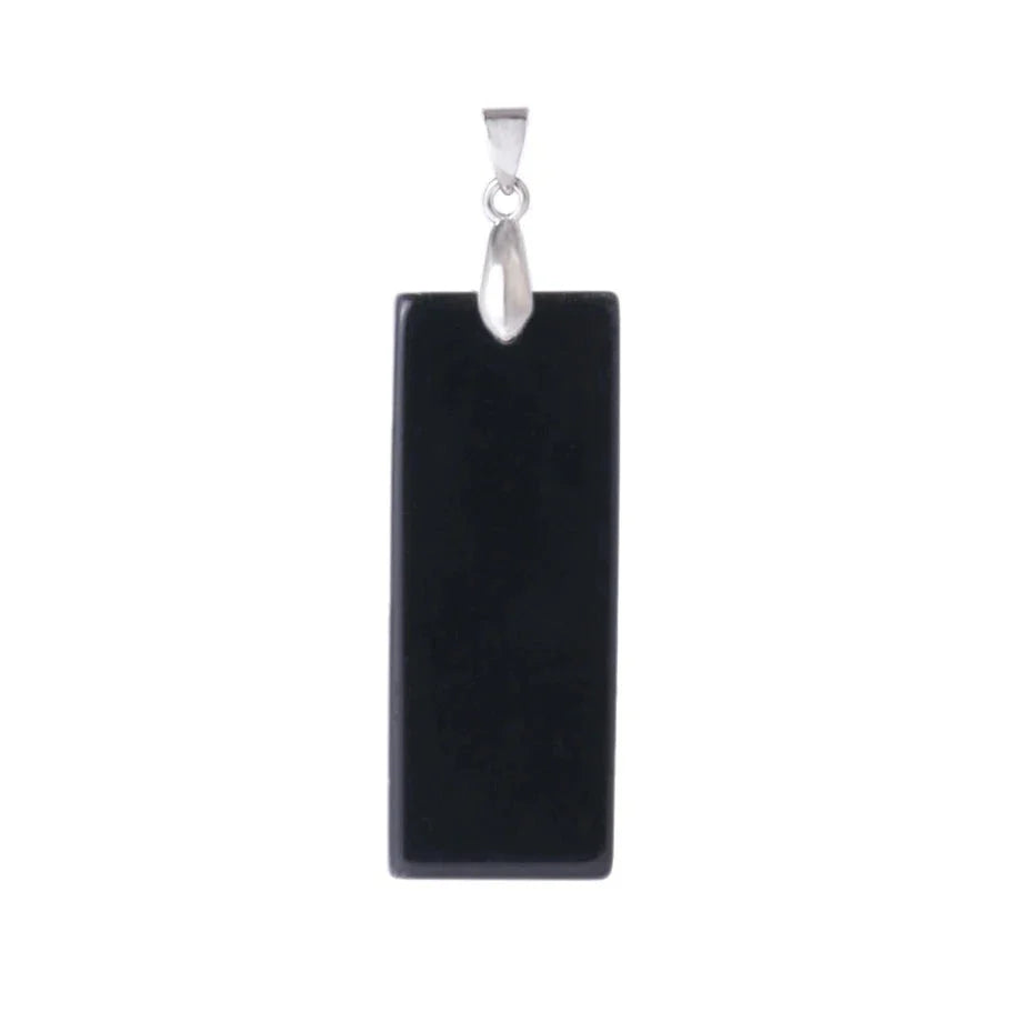Black Obsidian Necklace Rectangular Pendant - Natural Stone Protection Jewelry | Buddhive